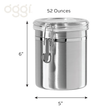 OGGI Stainless Steel Kitchen Canister 52 fl oz - Airtight Clamp Lid, Clear See-Thru Top - Ideal for Kitchen Storage, Food Storage, Pantry Storage. Large Size 5